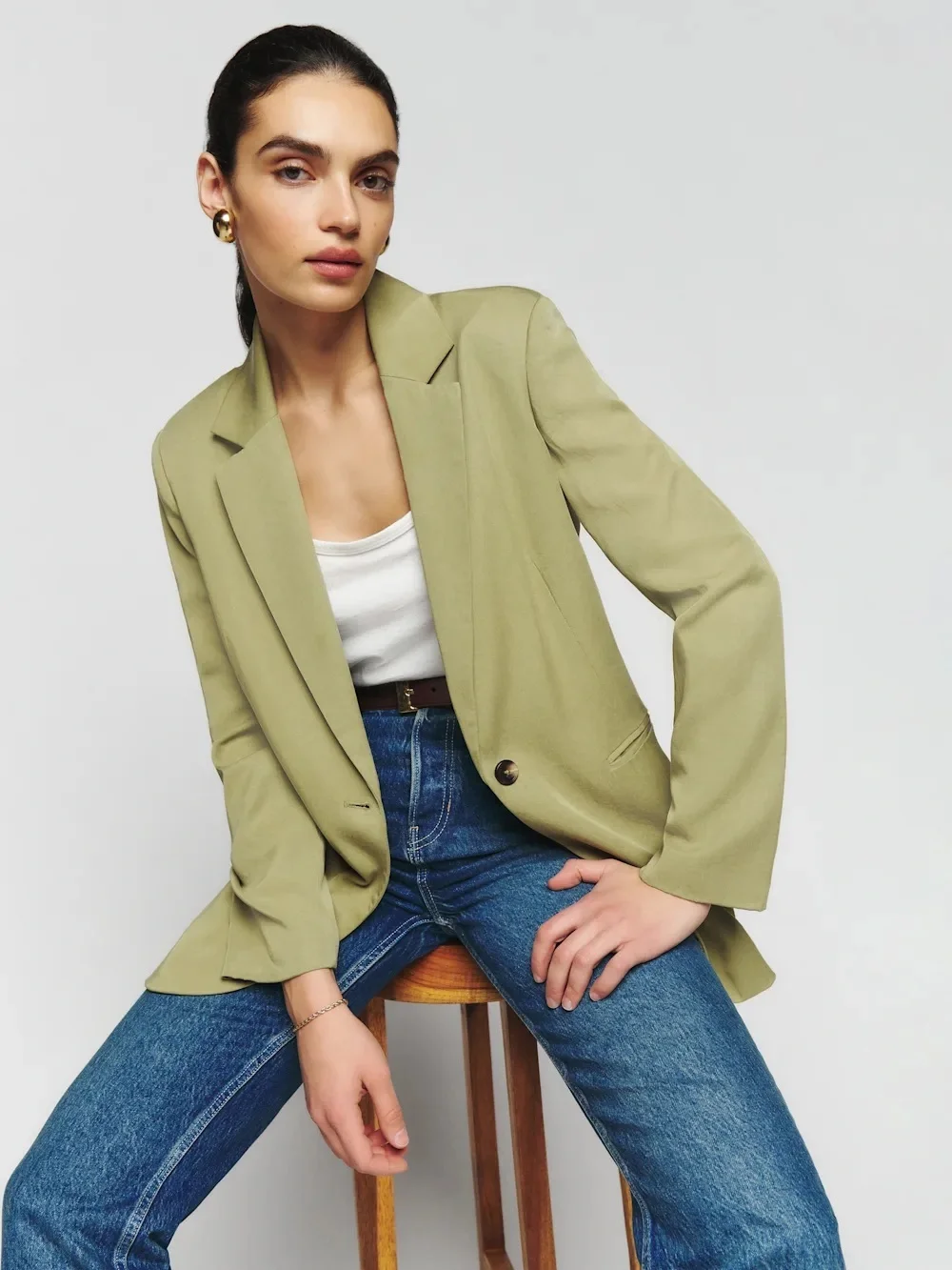 Reformation Classic Relaxed Blazer S Olive Oil - Picture 1 of 11